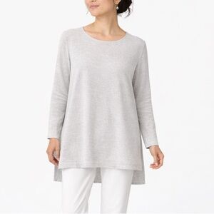 Eileen Fisher gray linen blend slub tunic long sleeve hi low  Size M